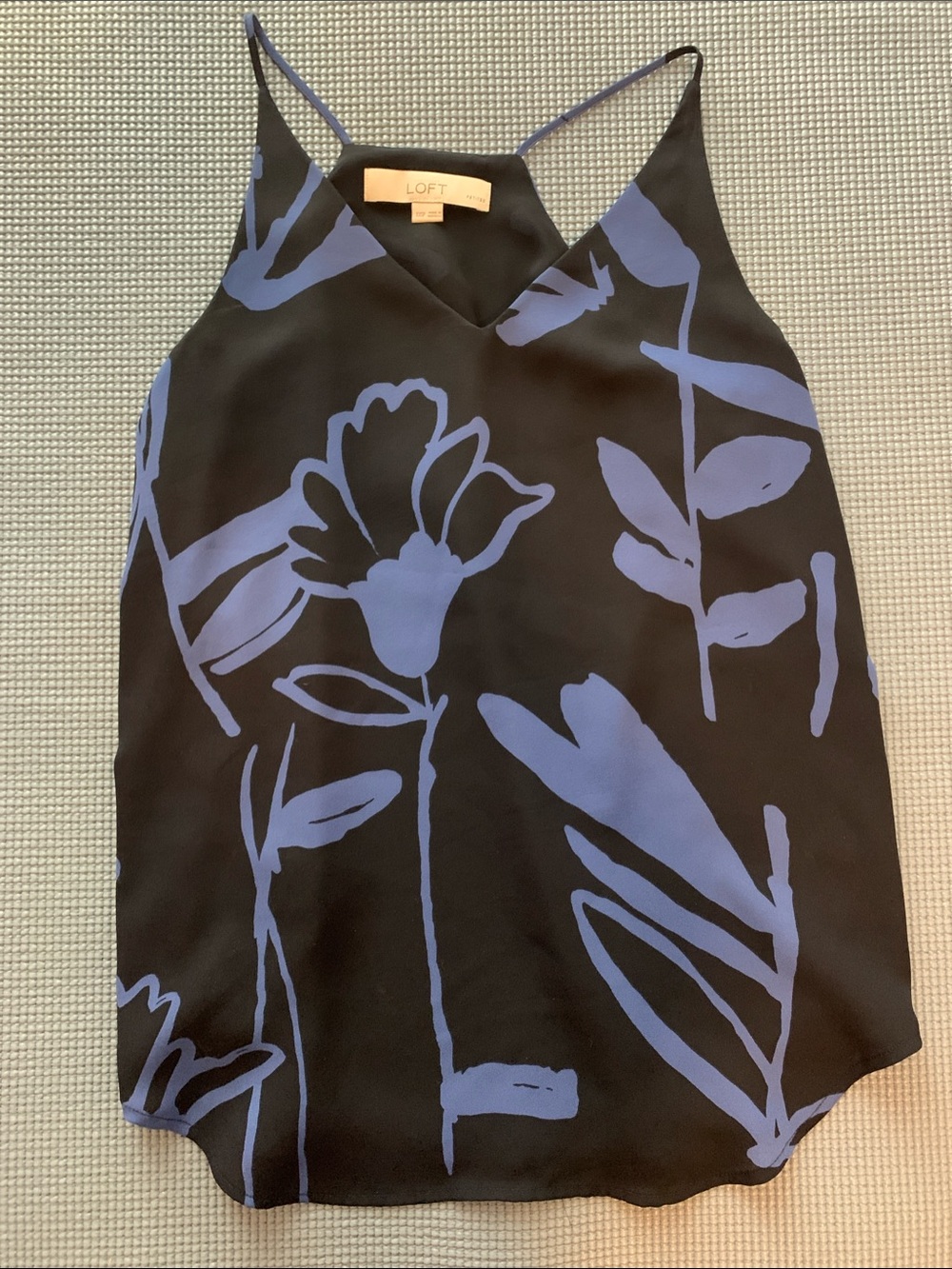 LOFT Black Floral V-Neck Cami with Blue Print